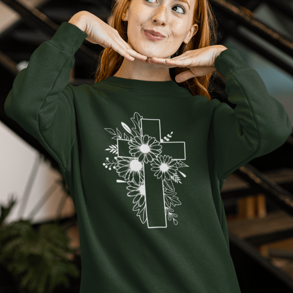 Christelijke Dames sweater - Bloemen kruis