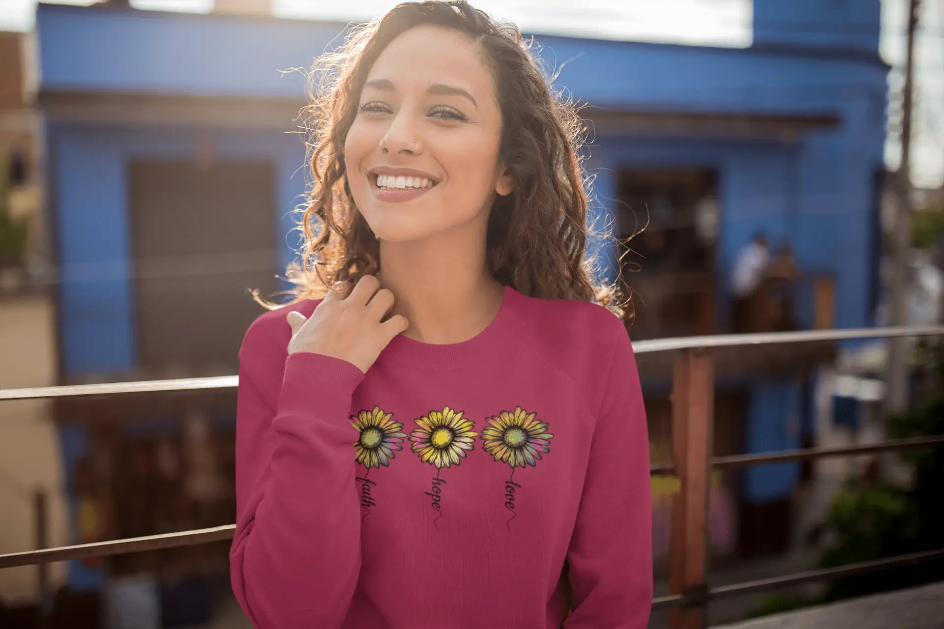 Christelijke Dames sweater - Love Hope Faith Flowers - 20 kleuren